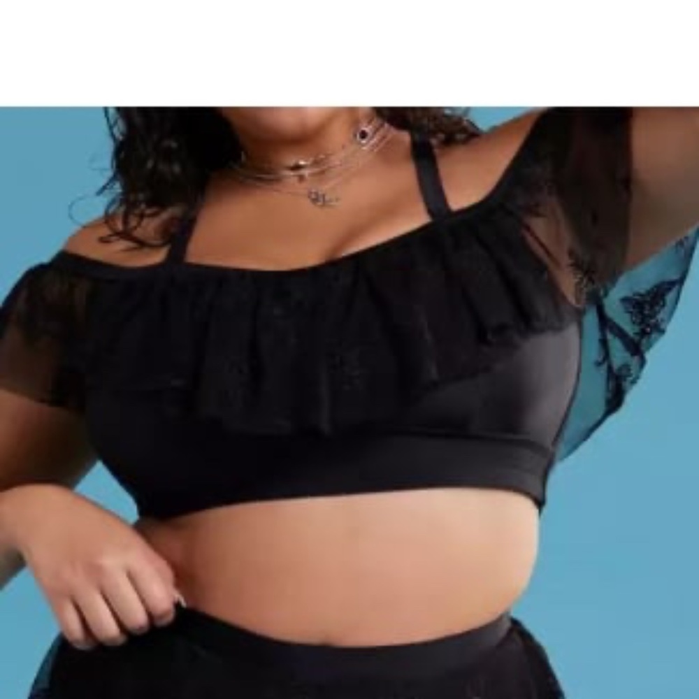 Death moth lace cold shoulder swim top